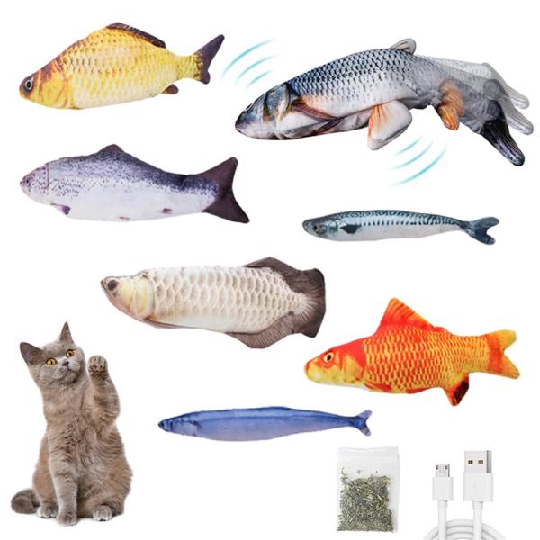 Quality USB Charging Plush Electric Flopping Cat Toy Fish Moving With Catnip wholesale