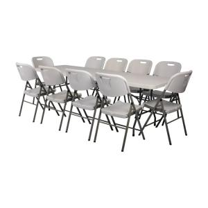 6ft 8ft Plastic Folding Table And Chairs Rectangular 10 People White Plastic