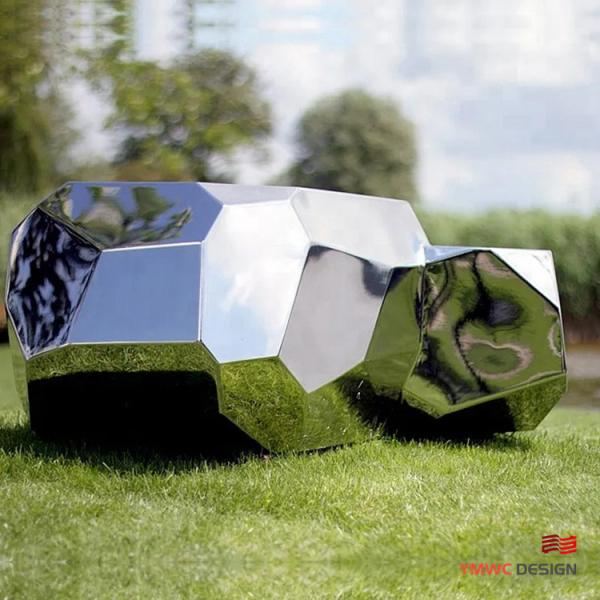 Stainless Steel Stone Shaped Park Decoration Sculpture Customizable Metal Mirror Sculpture