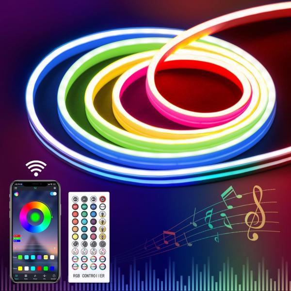 RGB Neon Rope Lights 12V App Control Music Sync Color Changing Led Light,