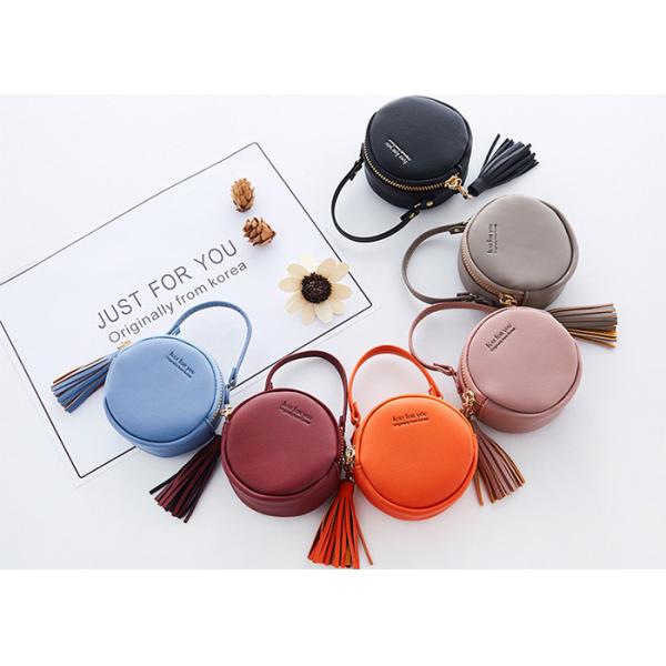 Small Round Pu Leather Bag Fashion Hand Take Change Card Package With Tassel