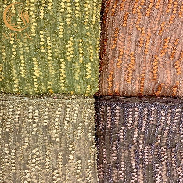 3D Flower Lace Beaded Bridal Embroidery Fabrics For Party