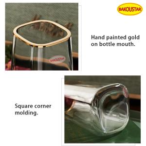 Hand Blown Square Clear Glass Vase With Gold Tracing