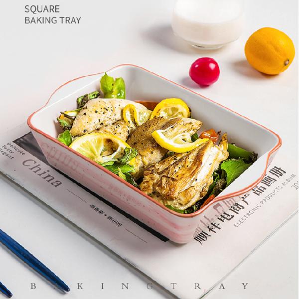 Rectangle Deep Ceramic Bakeware Sets Dish Oven Safe Nonstick For Home Kitchen