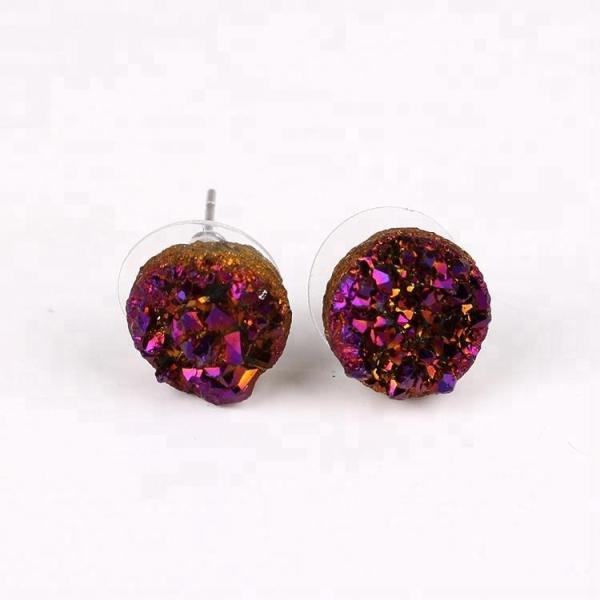 Natural druzy fancy cute small charms post stud earrings stainless steel ear needle