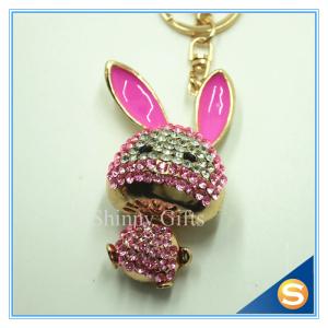 Trendy Rhinestone Cute Rabbit Shape Crystal Gold Plated Key Chain For Handbag