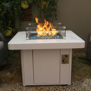 China Outdoor Square Stone Propane Fire Pit With 10 Stainless Steel Ring Burner on sale