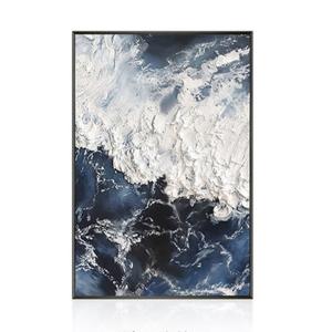 Cheap Customized Size Accepted Large Canvas Hand Painted Oil Painting of Gold Foil Blue Ocean Sea Modern Abstract Wall Art for sale