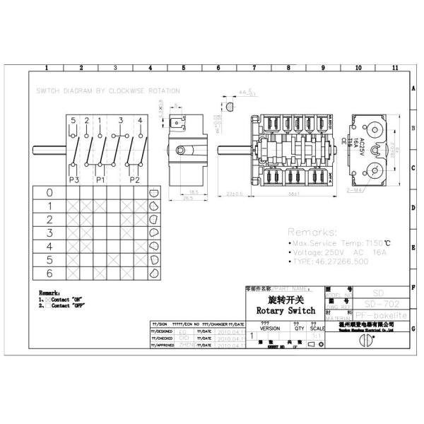 Ceramic switch SD-2-702 46.27266.500 Rotary switches OVEN SWITCH Switch gear Three gears switch
