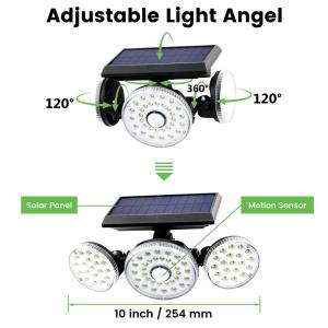 Porch Patio 16W 300LM ABS Solar Motion Sensor Wall Light Three Head