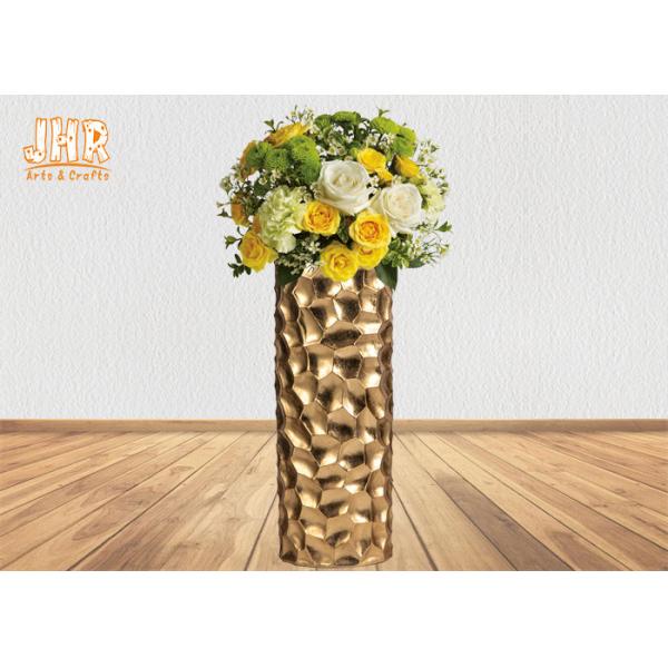 Quality Raspberry Design Cylinder Fiberglass Flower Pots Gold Leaf Finish Two Sizes wholesale