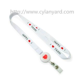 Id badge neckstrap with epoxy dome retractable pull reel,