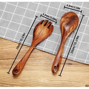 Solid Acacia Wood Cooking Utensil Set Large Salad Spoon And Fork Set