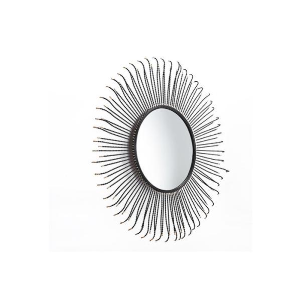 Metal Round Sunburst Wall Mirror Black Frame Dotted With Gold Color For Wall Decoration