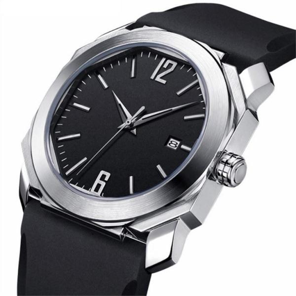 13mm Thickness Silicone Quartz Watch 2.5D Curved Square Calendar Tape