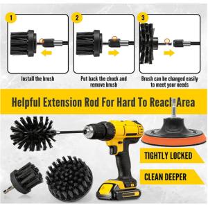 Extended Long Attachment Drill Scrubber Brush 6 Pack Black