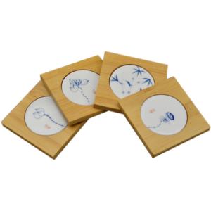 Square ceramic coaster with Bamboo base, customized design is acceptable