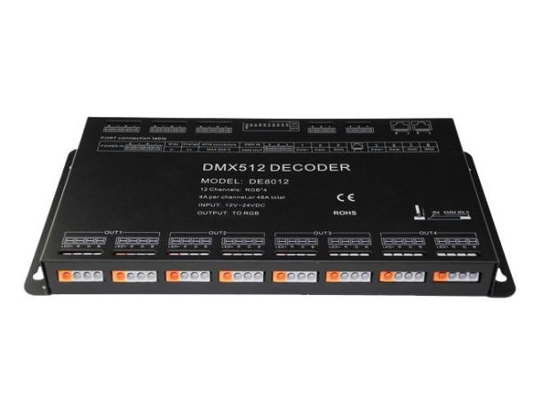 Quality 12V / 24V PWM Output LED Strip DMX Decoder 12 Channel Dip Switch Addressing wholesale