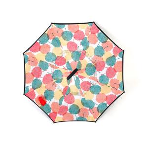 C Handle 190T Reverse Inverted Umbrella Double Layer Inside Out Windproof 49"