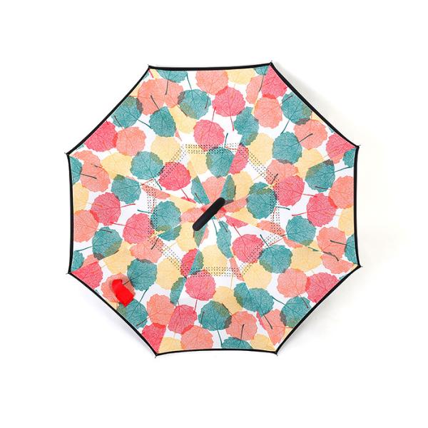 C Handle 190T Reverse Inverted Umbrella Double Layer Inside Out Windproof 49"