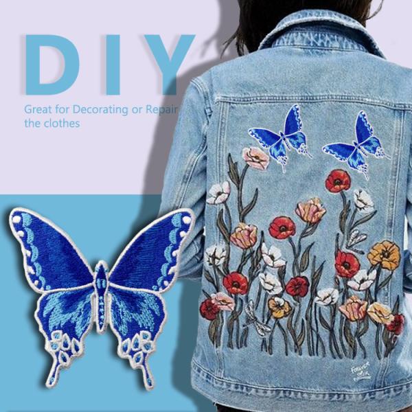 Quality ODM Button Loop Blue Butterfly Iron On Patch For Denim Jacket wholesale