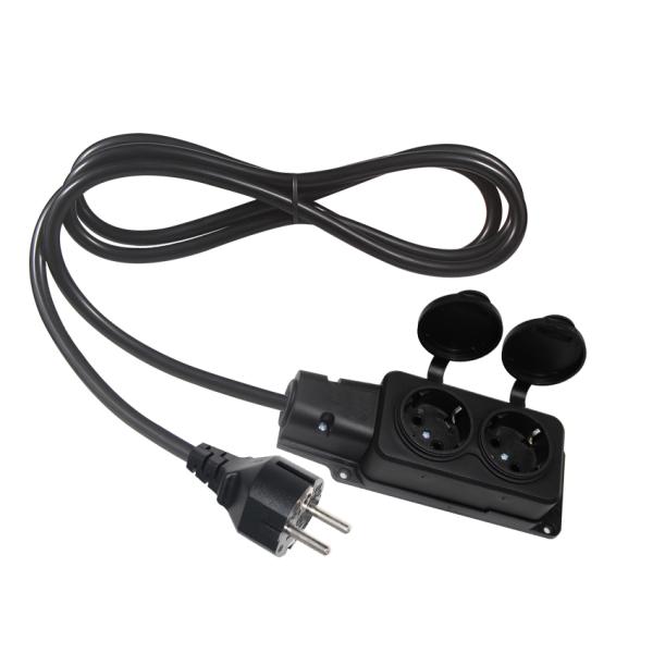 EU 3pin Male to 2 Female Sockets Extension Cord 1.8m