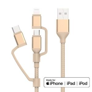 3 in 1 Lightning Micro USB type C Charging Cable, nylon braided, C89 MFi