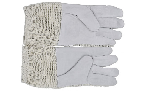 Quality Three Layer Cotton Mesh Goatskin Beekeeping Gloves with White Short  Sleeve wholesale