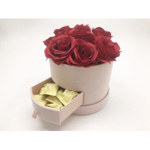 Custom Order Pink Cylinder Velvet Box Packaging with Drawer and Round Design