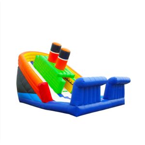 Cheap Orange And Green Inflatable Slides With White Sliding Surface for sale