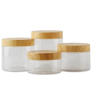 China Frosted Cosmetic Round Acrylic Jars With Bamboo Lids 7g-10g on sale