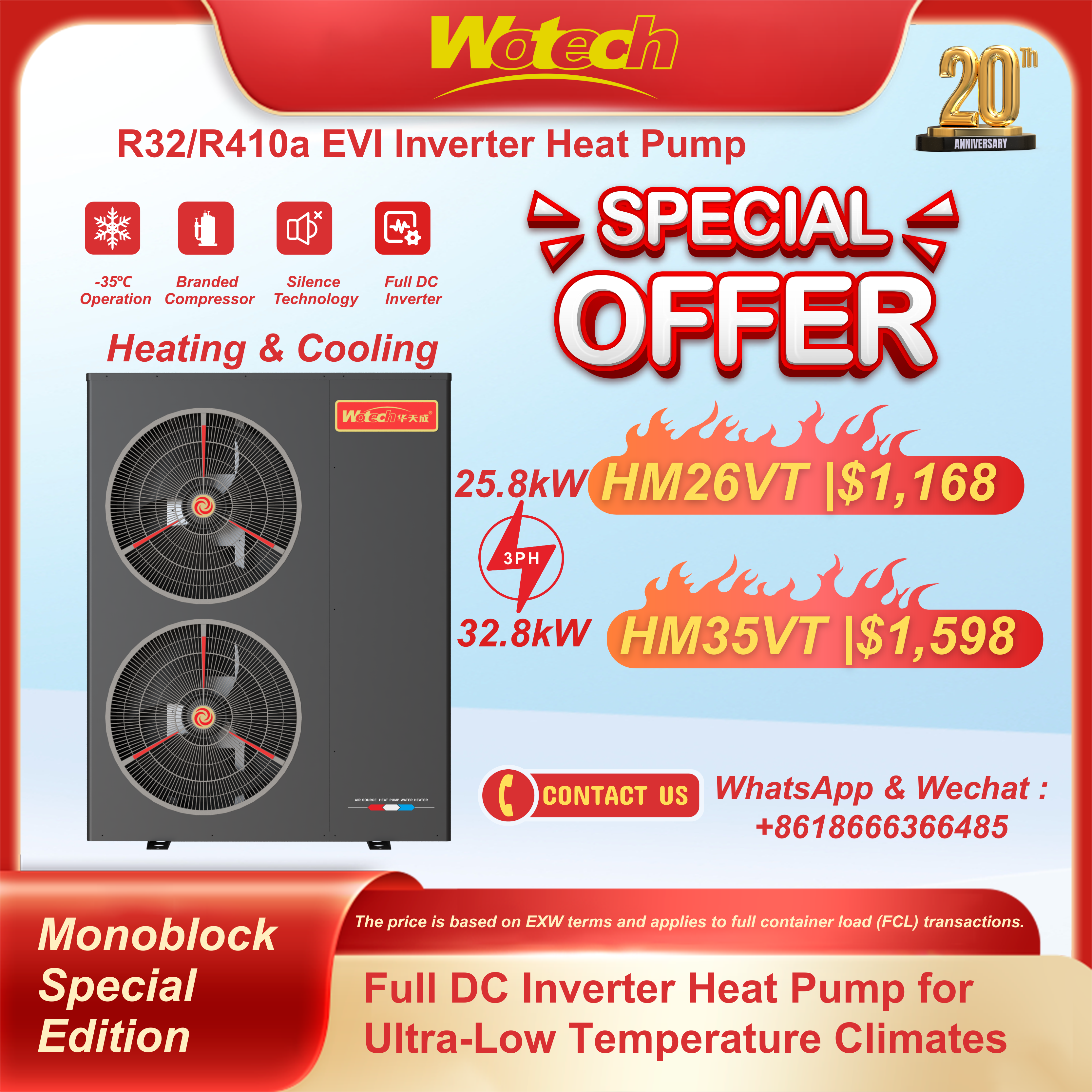 R410a/R32 Monoblock Special Edition Heat Pump for ultra Low Temperature Heating in Winter