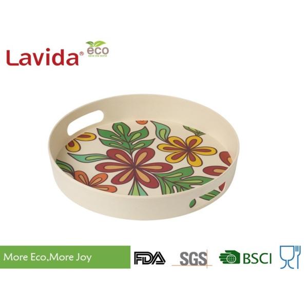 Quality Dishwasher Safe Bamboo Fiber Big Round Serving Tray With Christmas Pattern wholesale
