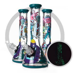 China Rick And Morty Bong 7mm Thick UV Glass Water Bongs Night Luminous Products on sale