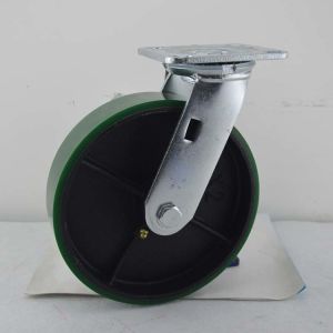 China 8 Inch Cast Iron Wheels Heavy Duty Swivel Plate Iron PU Industrial Trolley Wheels Castors Green on sale