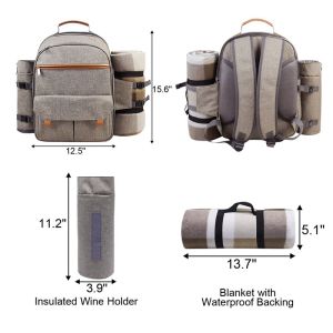 4 Shoulder Strap Picnic Backpack With Blanket 12.5'' x 8.6'' x 15.6''