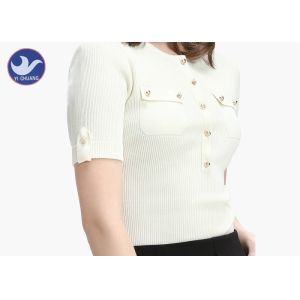 Rib Rolled Cuff Womens Knit Pullover Sweater One Quarter Cardigan Chest Pockets