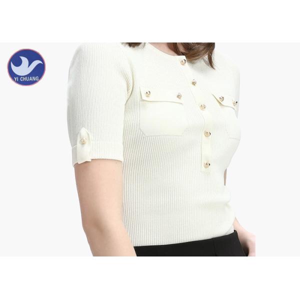 Quality Rib Rolled Cuff Womens Knit Pullover Sweater One Quarter Cardigan Chest Pockets wholesale