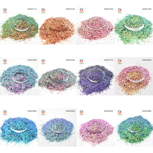 Party Makeup Compatible PET Charming Solvent Resistant Chameleon Glitter Powder Mixes with Mix Sizes and Hexagon