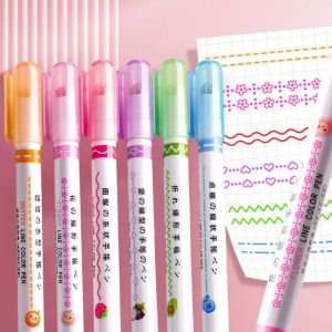 Colorful Pattern Shape Linear Curve Highlighter Pens For Handbook Journals Notes