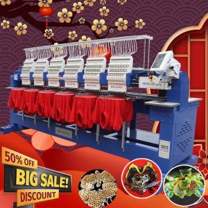 2020 Hot Sale 400*450mm 15 needles 6 Head cap t-shirt flat 3d sequin Computer Embroidery Machine for sale with 10 years