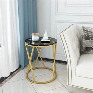 Stainless Steel Marble Circular Sofa Side Table Smooth Surface