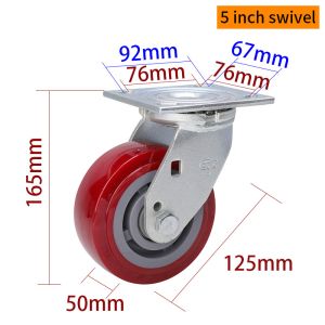 Cheap Red 5 Inch Heavy Duty Swivel Casters 125mm Caster Wheels 735-86 for sale