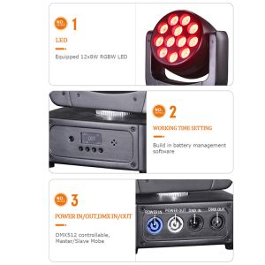 12*8W RGBW 4in1 LED Stage Lighting Mini Wash Rotating Light Moving Head dj