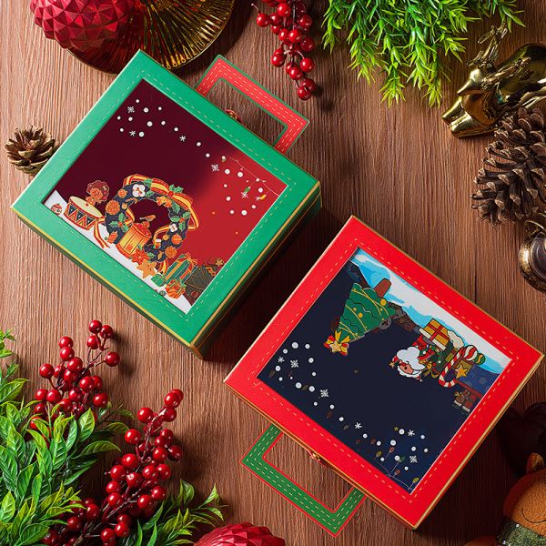 Festive Window Christmas Gift Box Premium Xmas Eve Party Favor Packaging Red Green Options Clear View Display Empty Box
