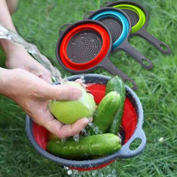Washable Pasta Silicone Collapsible Colander Strainer Silicone Kitchen Utensil Space-Saver Folding Strainer Colander