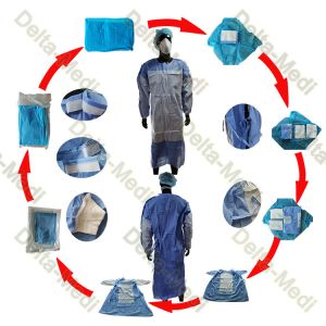China SMS 45gsm Reinforced Disposable Dental Gowns With Hand Towel And Wrap on sale