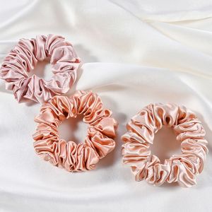 Cheap 100% Pure Mulberry Silk Pink Oversized Scrunchies Silk Hair Ties Elastics Ponytail Holder for sale