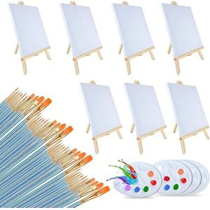Kids DIY Art Stretched Canvas Board Set With Easel Brush And Palette For Painting