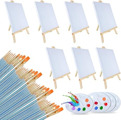 Quality Kids DIY Art Stretched Canvas Board Set With Easel Brush And Palette For Painting wholesale
